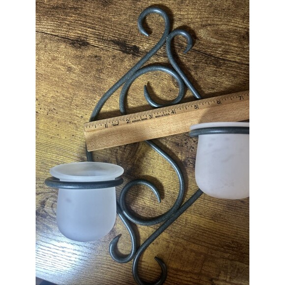 Partylite Candle Holders Scroll Sconce Green Wrought Iron Frosted Votive Holders - Picture 8 of 11